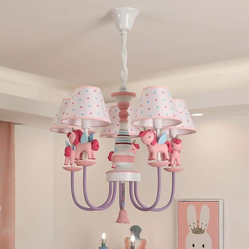 Cartoon Unicorn Ceiling Hung Fixture Metal Children's Room Down Lighting Pendant