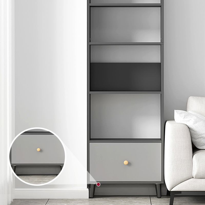 Gray Engineered Wood Bookcase Open Back with Shelves Bookshelf Vertical