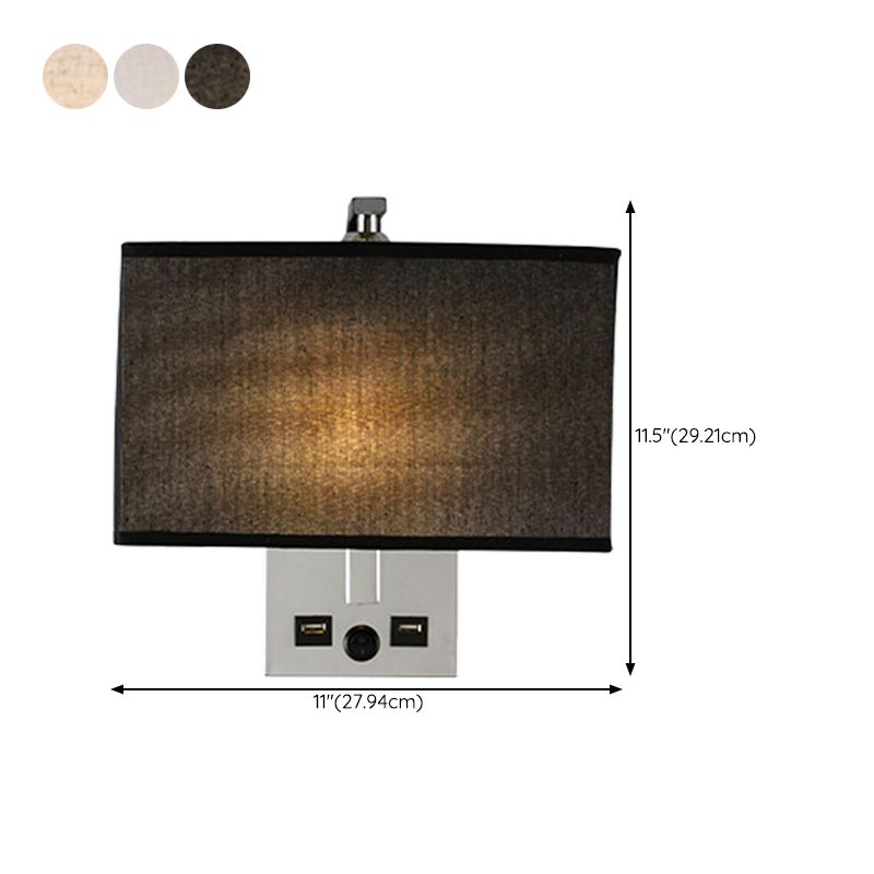Modern Wall Sconce Rectangle Shape Metal Wall Light with Fabric Shade for Study