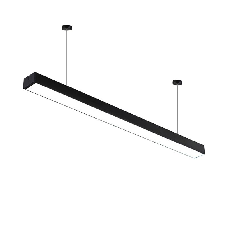 23.5"/35.5"/47" Long Led Hanging Lighting with Slim Rectangular Linear Metal Shade Minimal Silver/Black/White Ceiling Pendant Lamp, 5"/8"/12" Wide