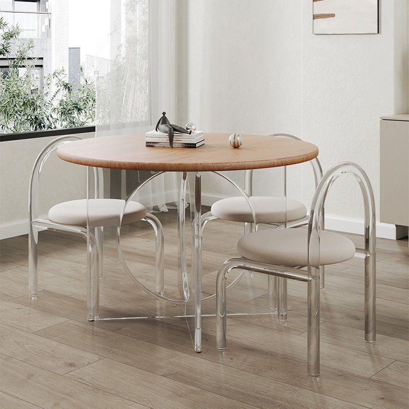 Solid Wood Top Dining Set 1/2/3/4/5 Pcs Kitchen Table and Chairs with Acrylic Frame