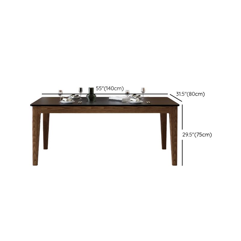 Modern Rectangle Dining Table Black Stone Top Dinette Table with Wooden Legs