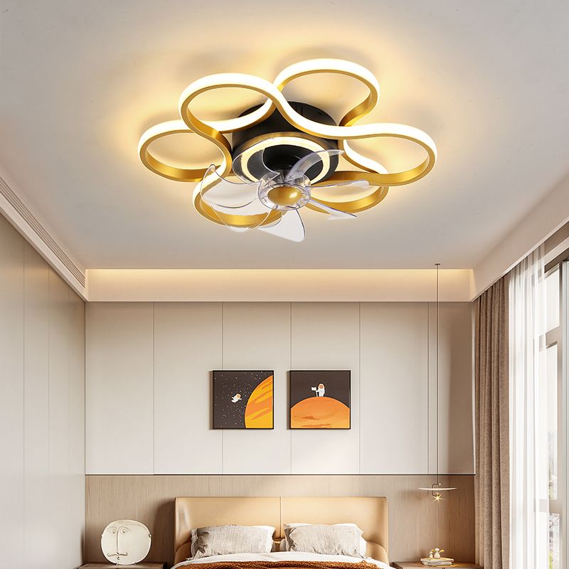 Minimalistische lineare Deckenventilator Leicht Metallic Schlafzimmer LED SEMI BUSCH MOUNTED LICHT