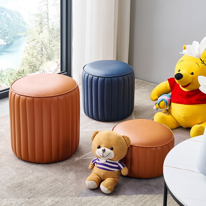 Modern Round Ottoman Pouf Genuine Leather Solid Water Resistant Ottoman for Children