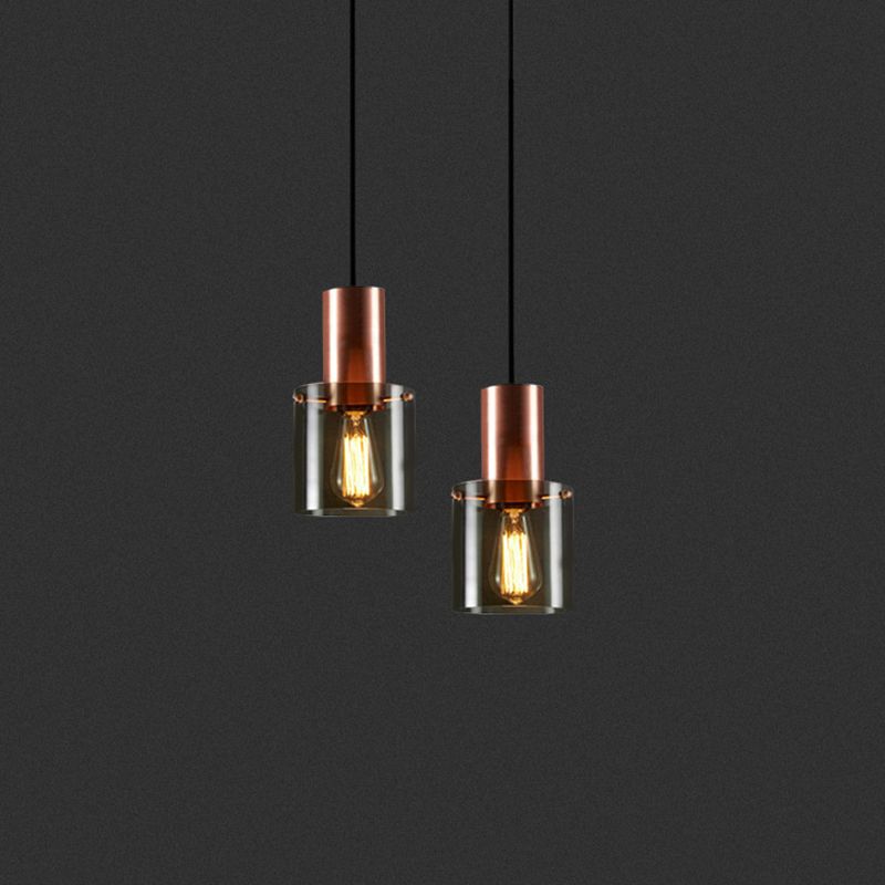 Cylinder Living Room Pendant Lighting Glass Minimalist Ceiling Pendant Light in Rose Gold