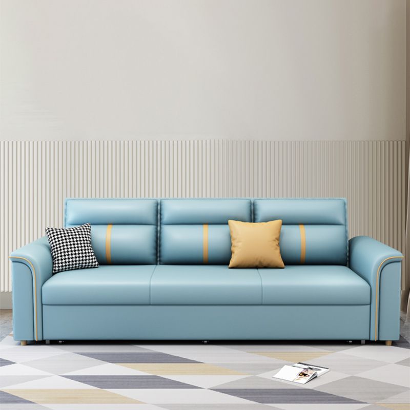 Faux Leather Sofa Bed with Pillows Sofa in Azure with Storage