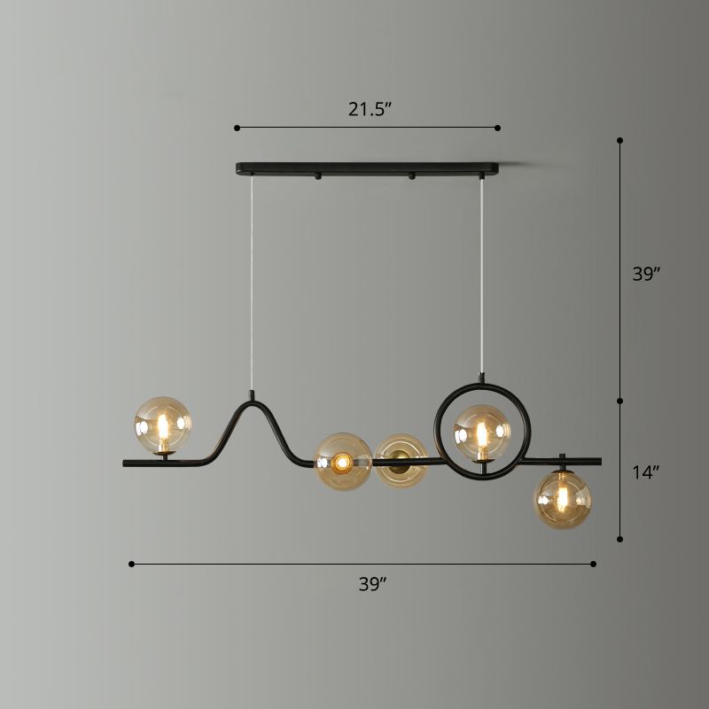 Postmodern Curve Island Affermazione Light Metallic Dining Room lampada a sospensione con sfera di vetro