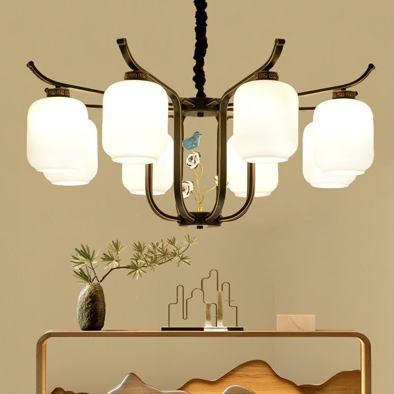 Cylinder Chandelier Pendant Light Contemporary Style Milk Glass Hanging Light Fixtures for Living Room