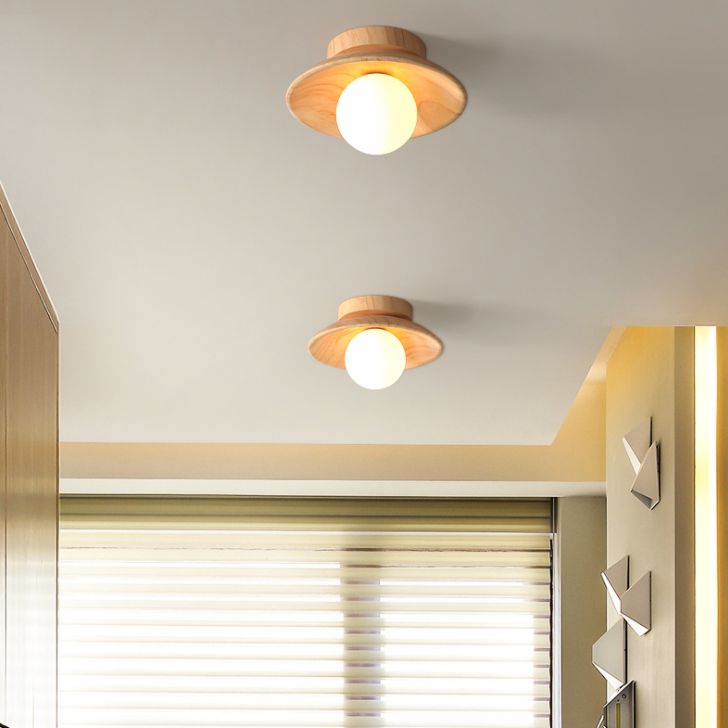 Plafoniera contemporanea da incasso circolare in legno a 1 luce LED