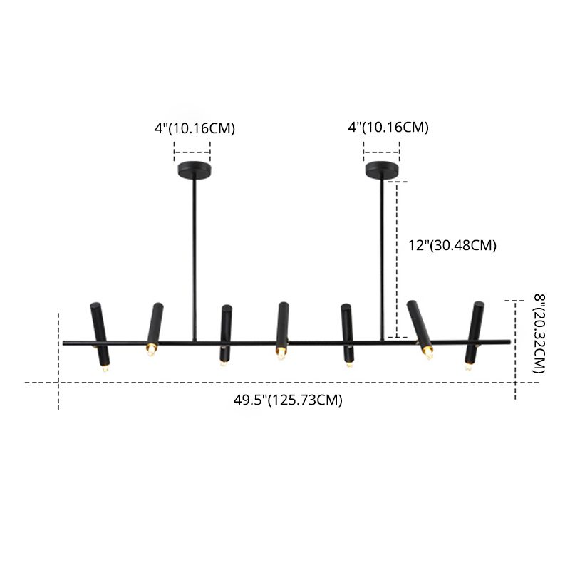 Black Linear LED Island Chandelier Lights Metal New Modern Hanging Lamp for Dining Room