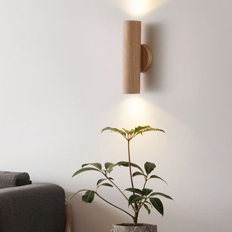 Contemporary Wood Wall Light Cylinder Lighting for Living Room
