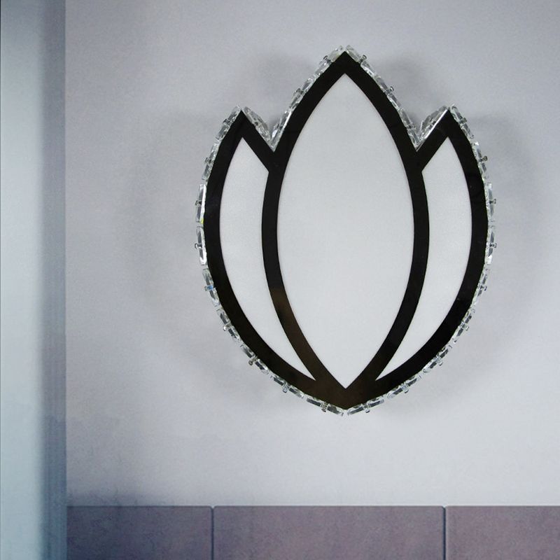 Modern LED Flush Wall Sconce White Lotus Petal Wall Lamp with Faceted Crystal Shade in Warm/White Light