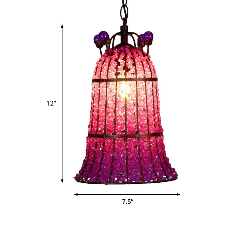 Metal Pink Ceiling Suspension Lamp Bell 1 Bulb Bohemian Pendant Lighting for Restaurant