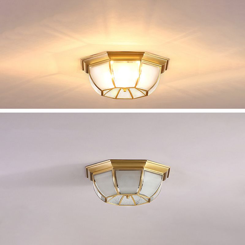 Shaded Living Room Flush Mount Light Fixture Traditional Glass Gold Flushmount Ceiling Lamp