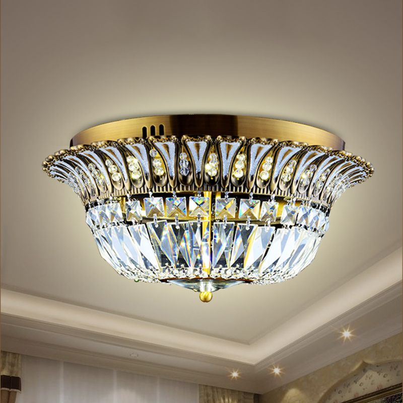 Flared Shade Living Room Flushmount Modern Clear Crystal LED Gold Finish Flush Light Fixture