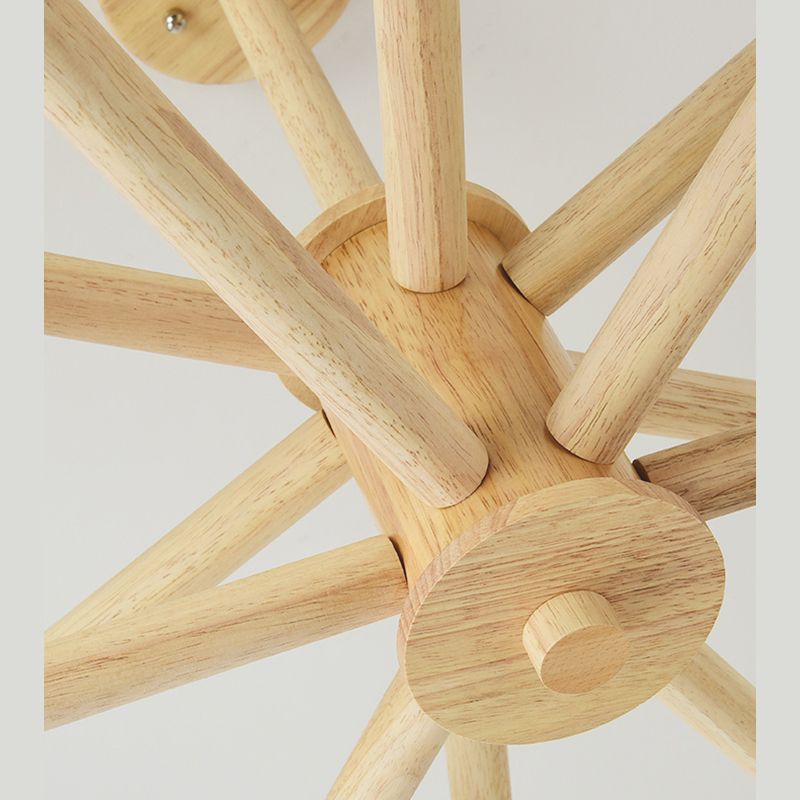 Minimalist Round-Shaped Chandelier Light Wood Bedroom Chandelier Lighting Fixture in White