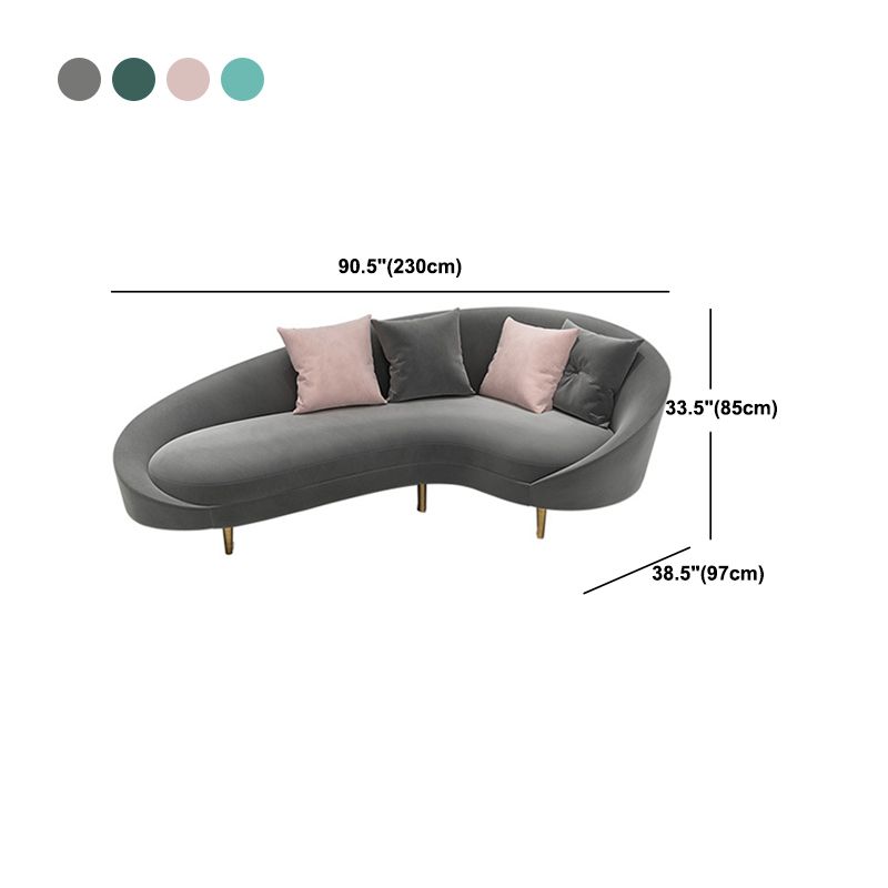 Curved Velvet Sofa Tight Back 33.46 inch High Sloped Arm Sofa
