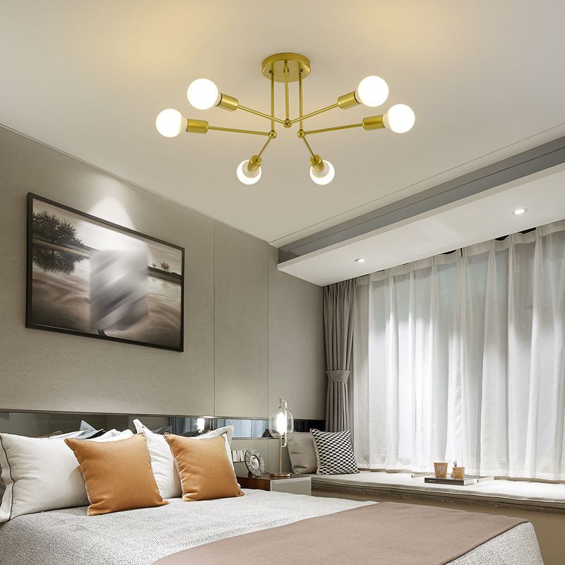 Sputnik Metal Ceiling Light Fixture Loft Style Bedroom Semi Flush Ceiling Light