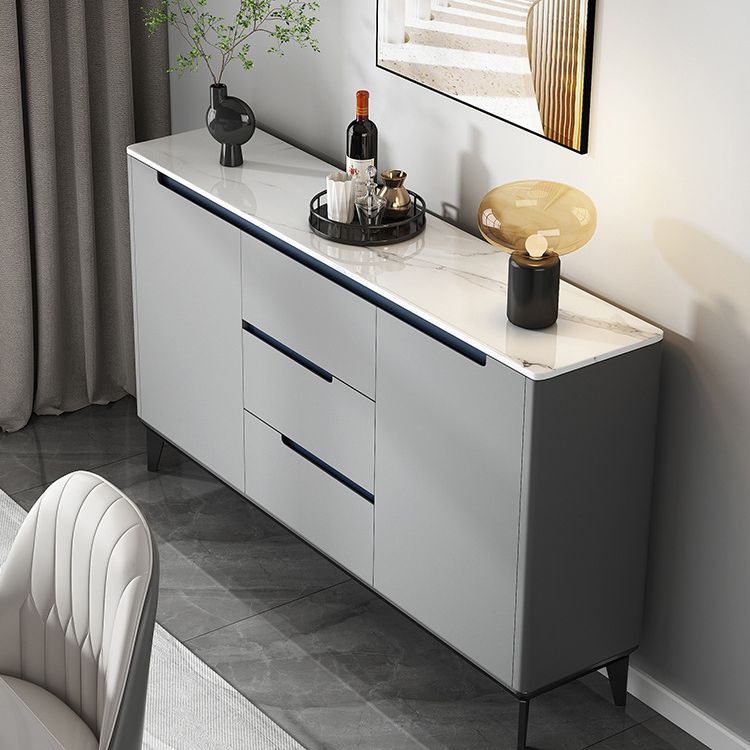 Modern 3-Drawer Sideboard Engineered Wood Cabinets Credenza with Stone Countertop