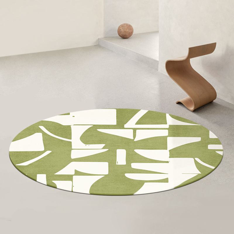 Rapis moderne vert Polyester Rattract Print Rapis lavable pour le salon