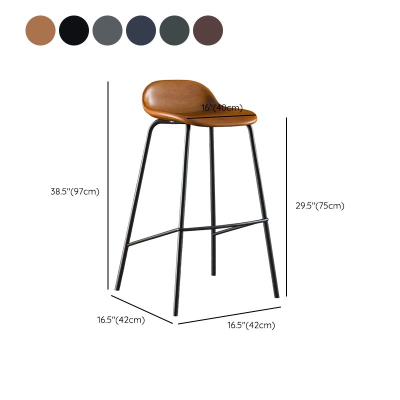 Contemporary Faux Leather Bucket Bar Stools with Black Metal Base
