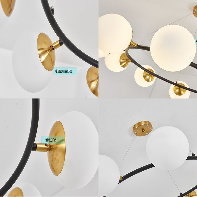 39" Wide Sphere Milk White Glass Chandelier Modern 10 Lights Black Ceiling Pendant