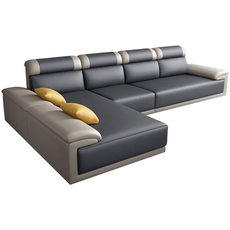 Faux Leather Pillow Top Arm Sectional with Pillowed Back Cushions for Living Room