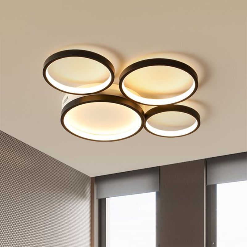 19"/23" W Round Flush Ceiling Light Nordic Acrylic LED Black Flush Mount Lamp for Bedroom
