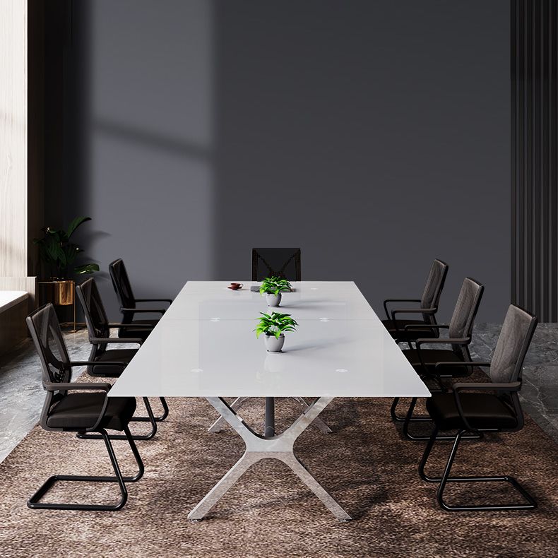 Steel Contemporary Rectangular Dining Table Glass Top Dining Table for Dining Room