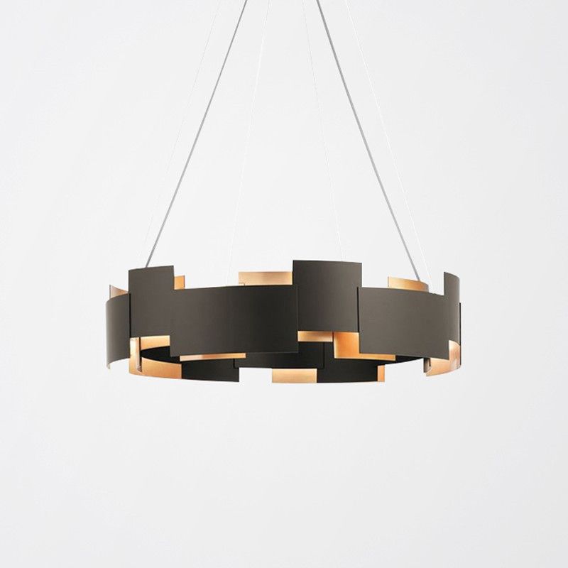 Living Room Chandelier Lighting Modern Black Hanging Ceiling Light with Circle Metal Shade