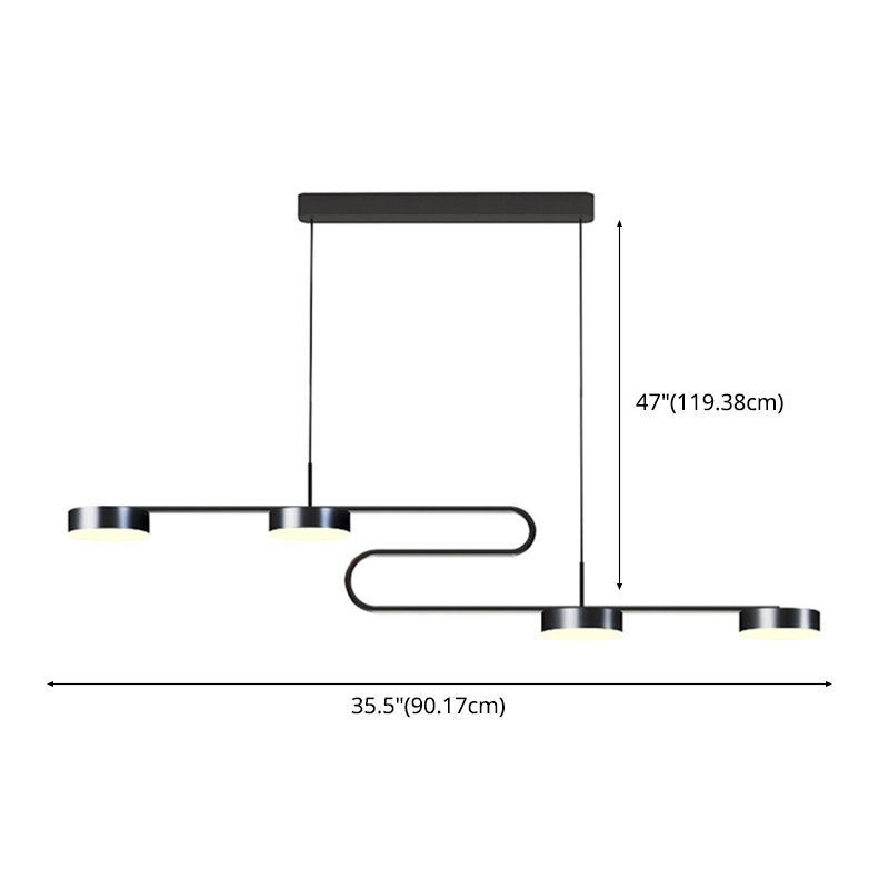 4 Light Linear Pendant Lighting Modern Kitchen Island Lighting Metal Island Pendant Lights in Black