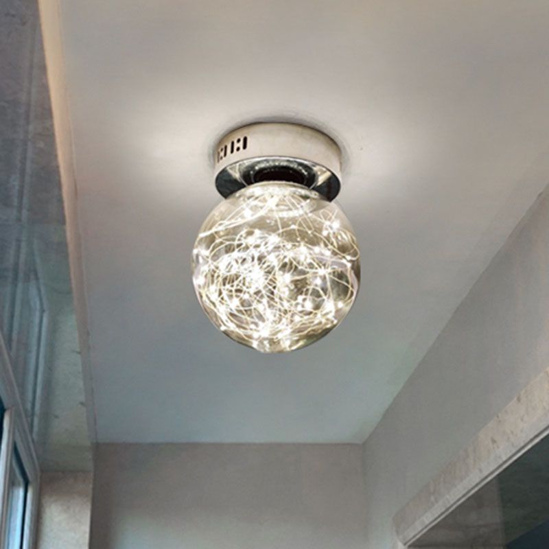 Glass Spherical Flush Mount Lamp Minimalistic LED Close to Ceiling Light for Porch