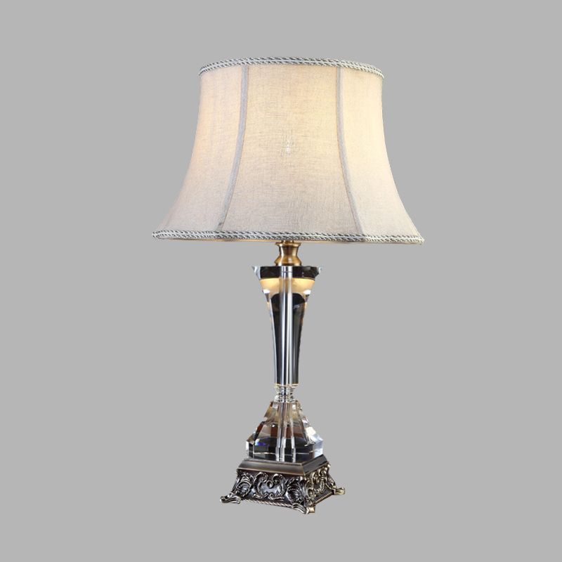 Crema grigio tavolino conico a conico leggero tessuto in campagna 1 camera da letto leggera lampada da comodino con base di cristallo