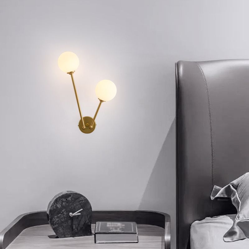 Modern Minimalist Style Double Globe Wall Lighting Fixtures 2 Lights Wall Sconces with Glass Shade