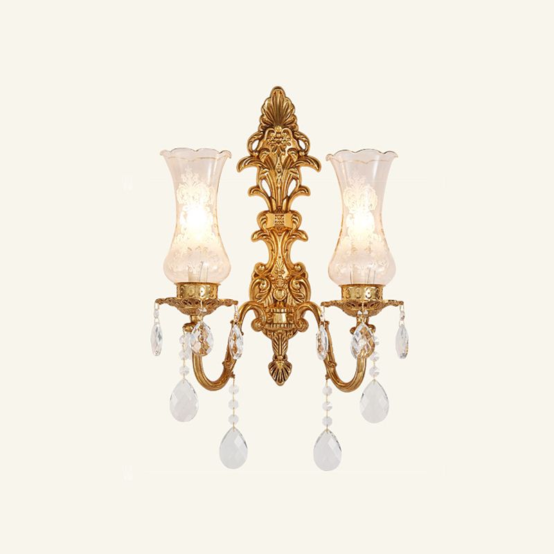 Unique Shade Glass Wall Sconce Modern Style Multi Lights Wall Mount Light Fixture in Gold