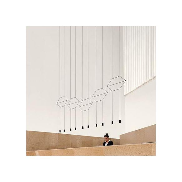 Geometric Hanging Ceiling Light Post Modern Metal 2/4/6 Lights Black Suspension Pendant