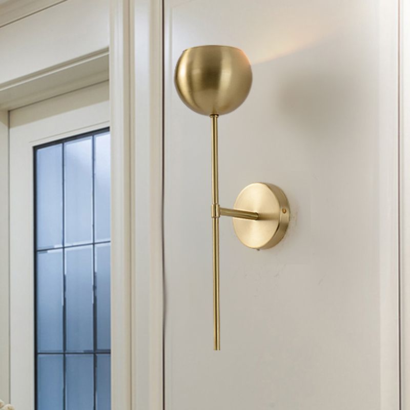 Gold Dome Wallchiere Modernist Brass 1 Bulb Sconce Light Fixture with Pencil Arm
