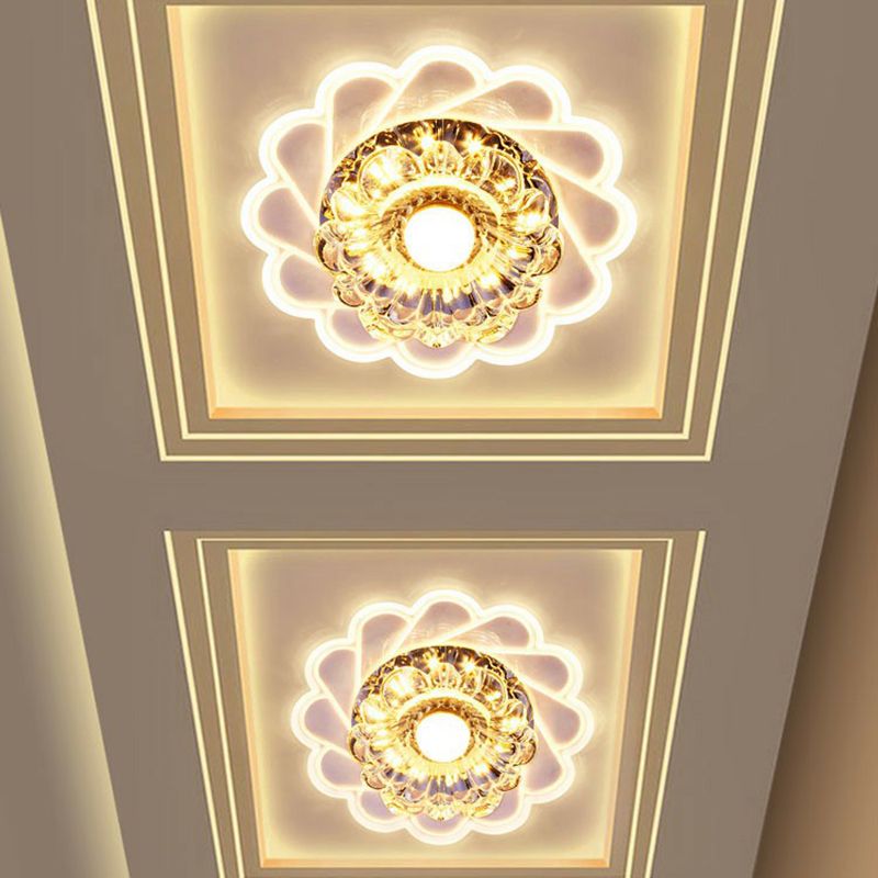 Luminaire de plafond encastré à fleurs claires, luminaire de plafond contemporain à LED en cristal pour couloir
