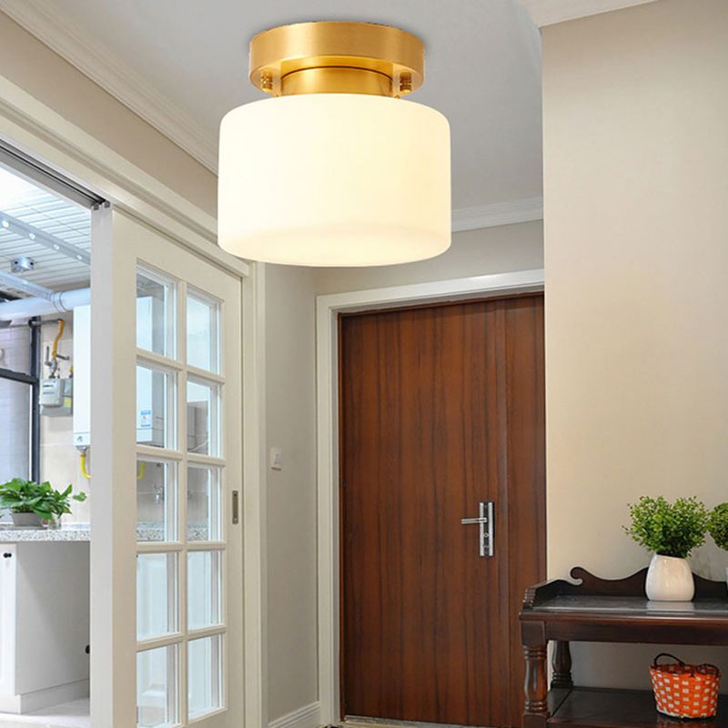 Cilinder gangpad semi-inbouw plafondlamp glas moderne semi-mount verlichting in wit