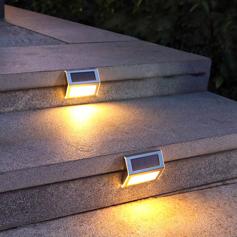 Triangular Outdoor LED Wall Lighting Metallic Modern Solar Stair Lighting in Silver, 2 Pcs