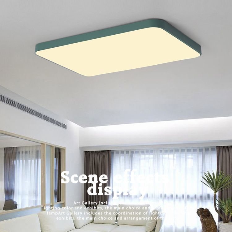 Quadrangle Flush Mount Fixture Macaron Style Metal Living Room LED Ceiling Light