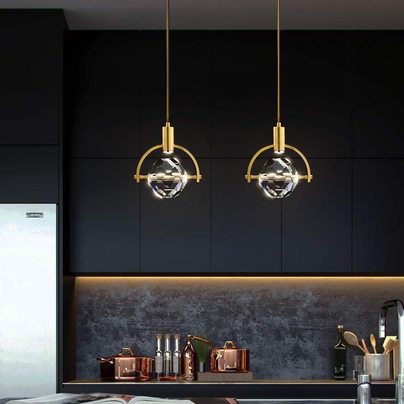 Crystal Gold LED Pendant Light in Modern Luxury Style Copper Globe Hanging Lamp for Interior Spaces