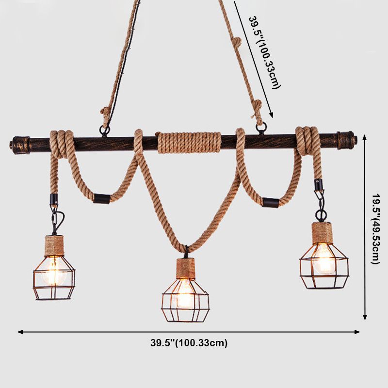 Characteristic Style Hemp Rope LED Hanging Island Pendant Light for Dining Room Bar Clothing Store