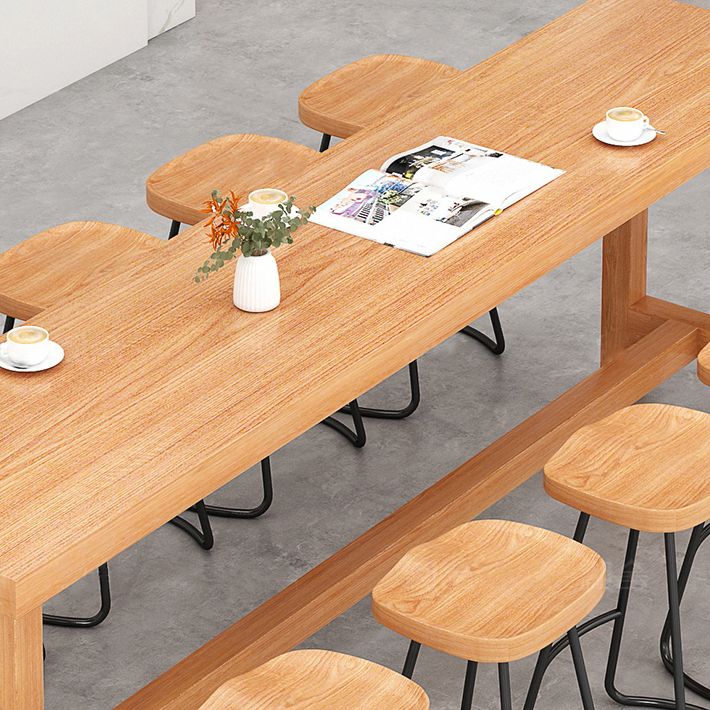 Modern Beige Wood Bar Dining Table Rectangle Indoor Bistro Table with Footrest