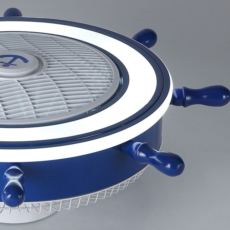 Iluminación de ventilador de timón azul marino LED acrílico Semi Flush Mounte de techo para niños para niños Room
