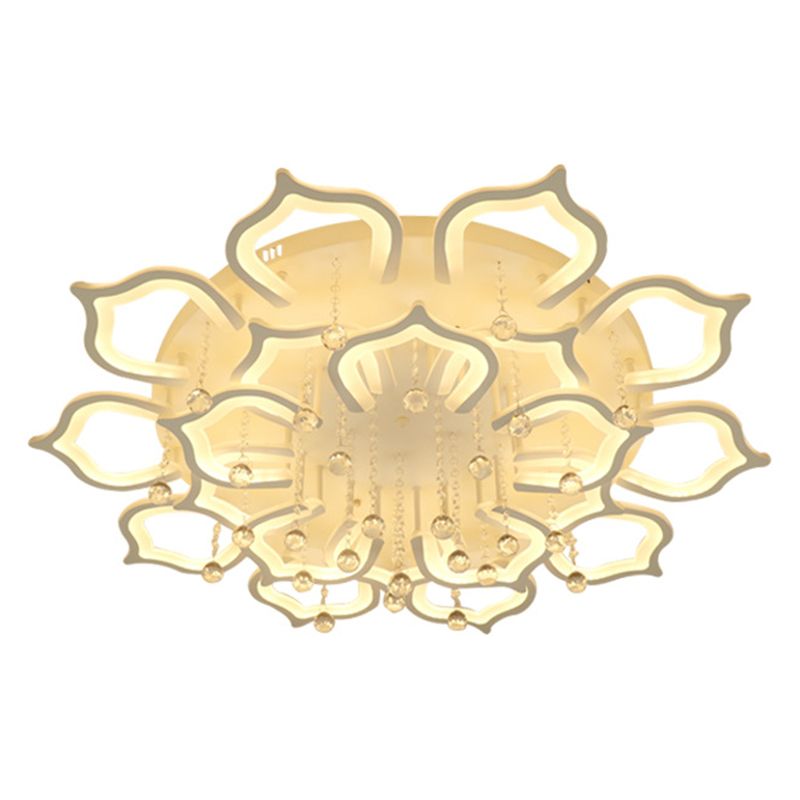 White Lotus Flush Ceiling Light Modernity LED Acrylic Semi Flush Mount with Crystal Decor