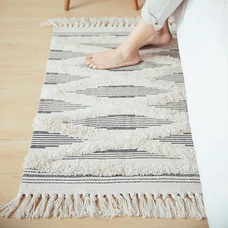 Stylish Diamond Patterned Rug Multi-Color Boho Carpet Cotton Pet Friendly Washable Rug for Room
