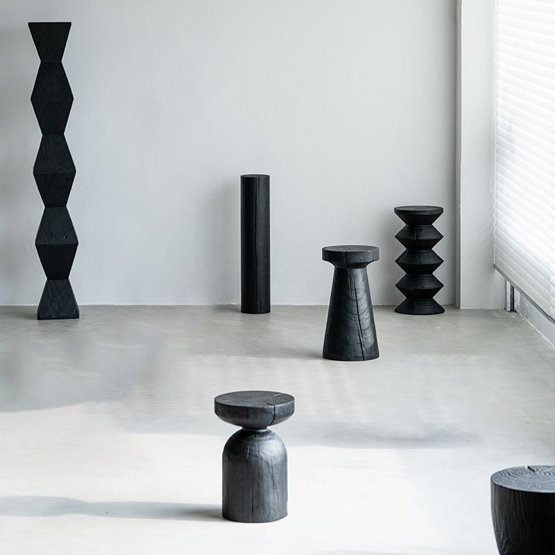 Contemporary Style Side End Table Wooden Pedestal Sofa Side Accent Table in Black