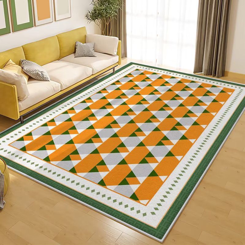 Orange Modern Carpet Polyester Check Patern Carpet Washable Carpet for Home Decor