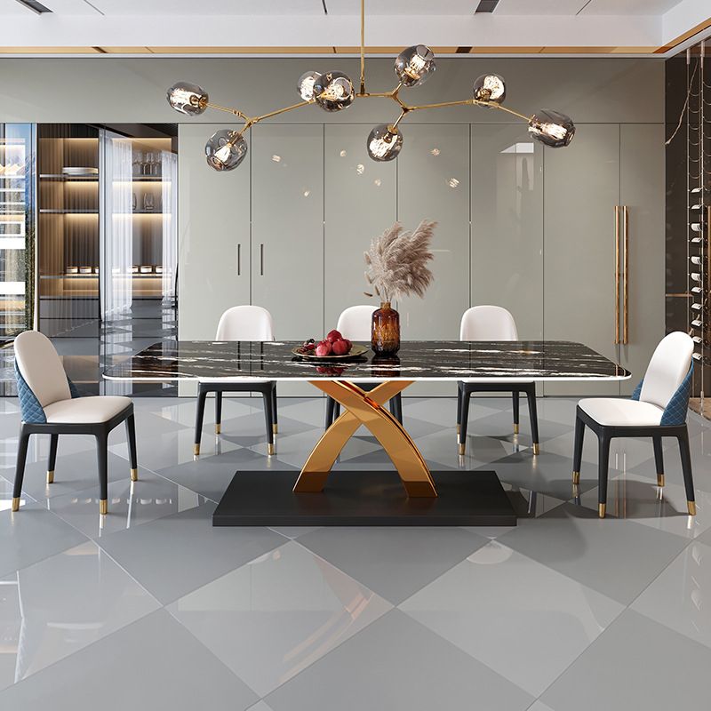 Glam Style Sintered Stone Table Rectangle Table with Metal Legs for Kitchen